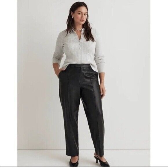 MADEWELL x Aimee Song Faux Leather Black Trousers Size 14 NEW - Picture 2 of 10